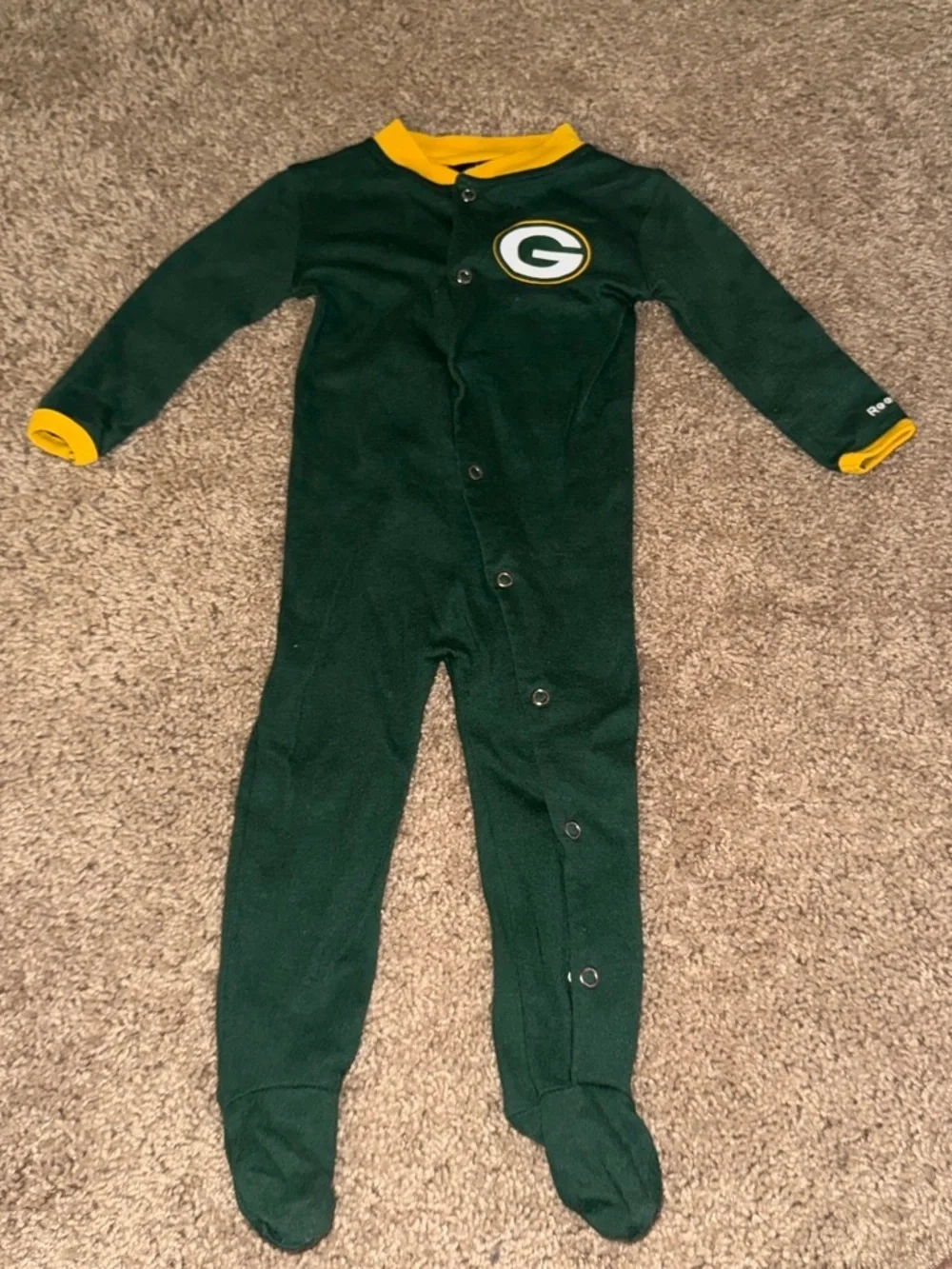 Green Bay Packers baby onesie with green/yellow accents